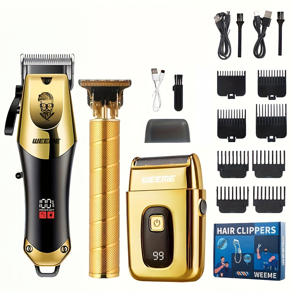 Golden Hair Cutting Three-Piece Set, Men'S Grooming Kit